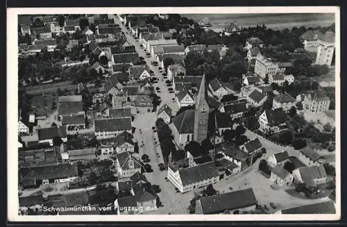 AK Schwabmünchen, Luftaufnahme, Ortsansicht mit Kirche