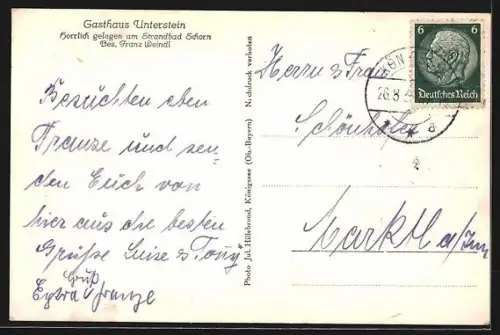 AK Königssee / Obb., Gasthaus Unterstein, Inh. Franz Weindl