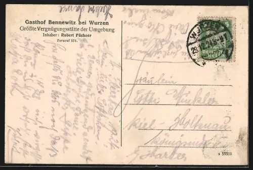 AK Wurzen, Gasthof Bennewitz, Inh. Robert Püchner, Festsaal