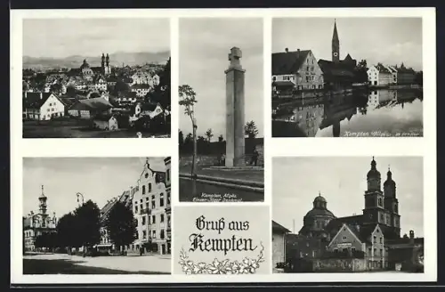 AK Kempten /Allgäu, Denkmal, Flusspartie im Ort