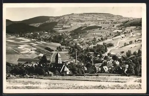 AK Brunndöbra, Ortsansicht mit Feldern der Umgebung