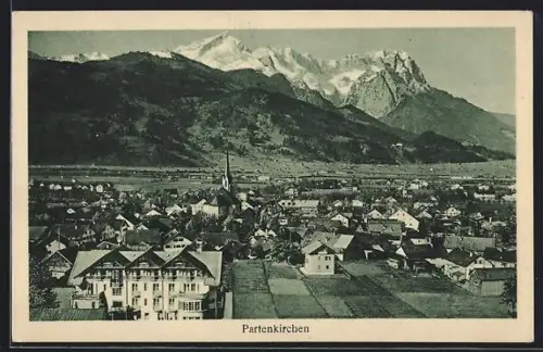 AK Partenkirchen, Ortsansicht mit Bergpanorama