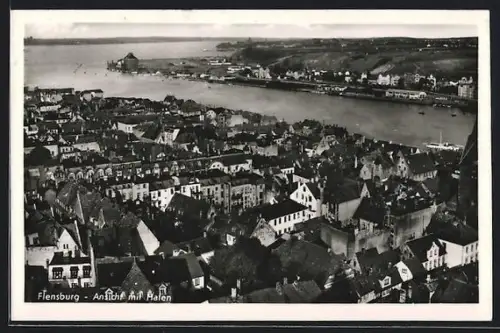 AK Flensburg, Ansicht mit Hafen