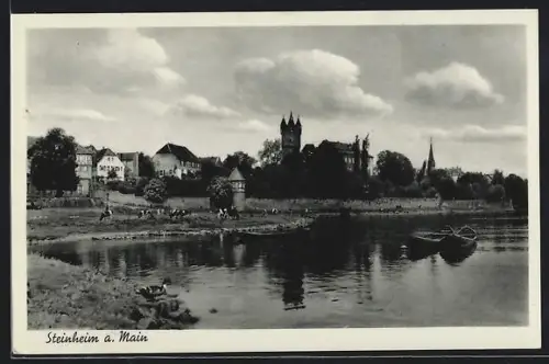 AK Steinheim a. Main, Uferansicht, Stadtmauer, Kirche