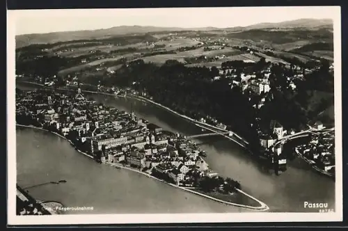 AK Passau, Fliegeraufnahme des Ortes