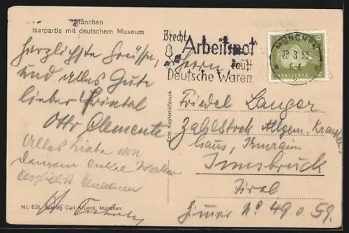 AK München, Isarpartie mit Deutschem Museum