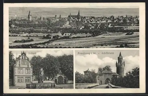 AK Friedberg i. H., Schloss, Adolfsturm, Ortspanorama