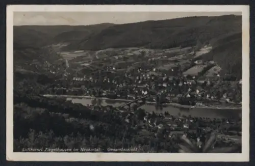 AK Ziegelhausen im Neckartal, Ortsansicht mit Flusspartie