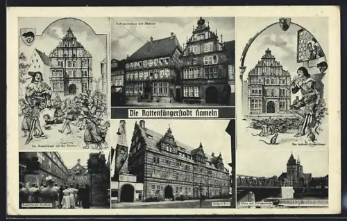 AK Hameln, Hochzeitshaus, Stiftsherrenhaus, Weserbrücke