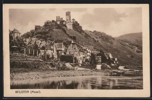 AK Beilstein /Mosel, Ortsansicht mit Burg und Fachwerkhäusern
