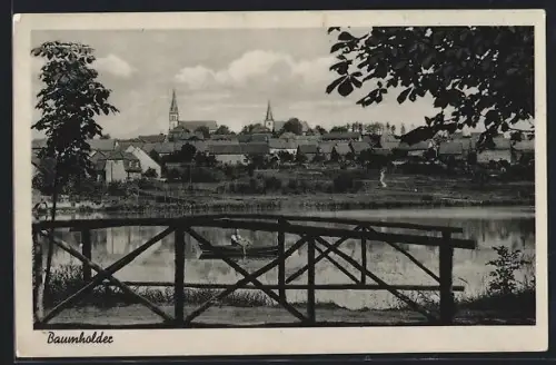 AK Baumholder, Ortsansicht mit See und Kirche
