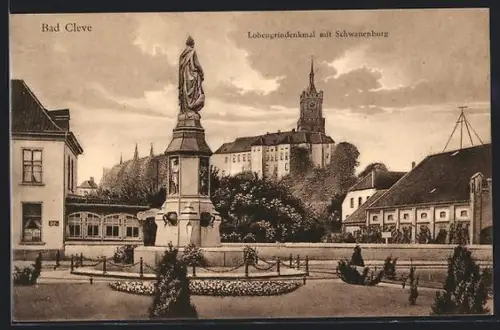 AK Bad Cleve, Lohengrindenkmal und Schwanenburg