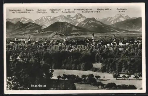 AK Rosenheim, Stadtansicht mit Alpenpanorama