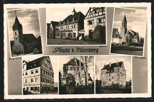 AK Feucht b. Nürnberg, Rathaus, Evang. Kirche, Kath. Kirche