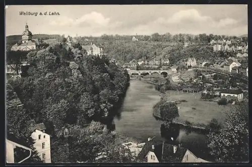AK Weilburg a. d. Lahn, Lahnpartie mit Brücke