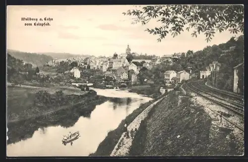 AK Weilburg a. Lahn, Lahnpartie mit Bahngleisen