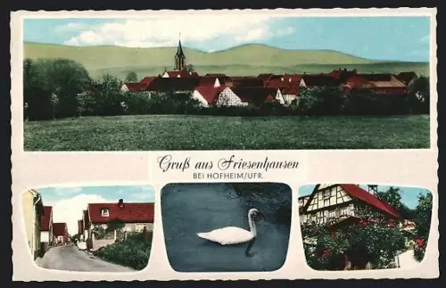 AK Friesenhausen bei Hofheim, Ortsansicht, Schwanenteich, Fachwerkhaus