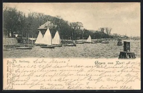 AK Kiel, Seeburg, Segelboote am Ufer