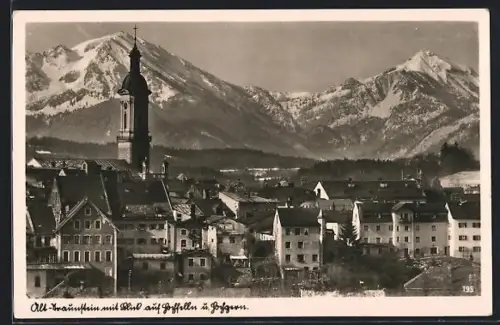 AK Traunstein, Ortsansicht mit Bergpanorama