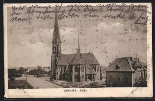 AK Hainichen / Sa., Blick zur Kirche