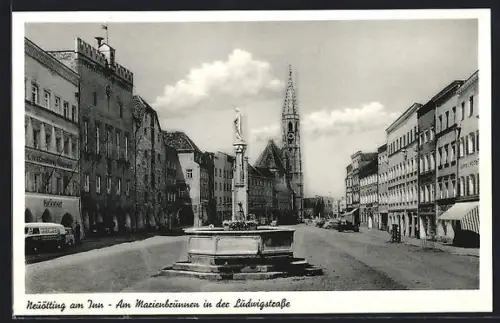 AK Neuötting am Inn, Marienbrunnen in der Ludwigstrasse