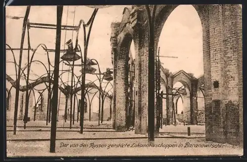 AK Baranowitsch, Zerstörter Lokomotivschuppen