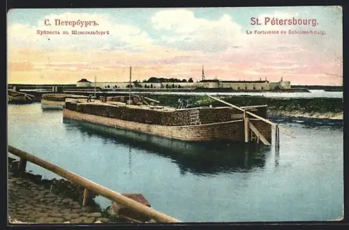 AK St. Petersburg, Festung Schlüsselburg, Lastkahn mit Holz