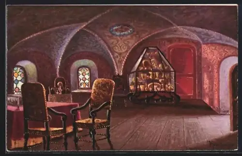 Künstler-AK Moskau, Konstantinoff, Gotischer Saal im Schloss der Bojaren Romanow