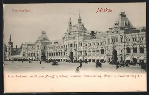 AK Moskau, Handelsreihen mit Kutschen und Passanten