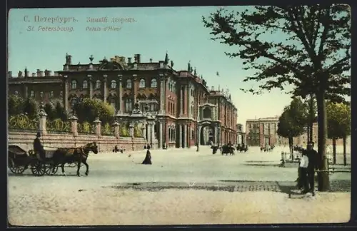 AK Sankt-Petersburg, Winterpalast, Pferdekutschen