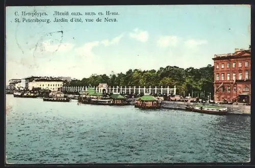 AK St. Petersbourg, Jardin d`été, vue de Neva