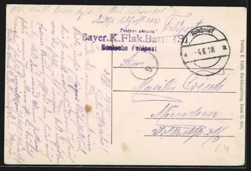 AK Bortenach, Vue du village avec bâtiments et église en arrière-plan