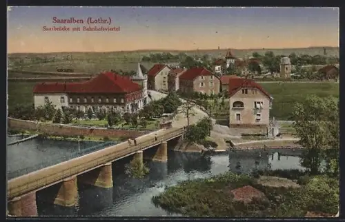 AK Saaralben /Lothr., Saarbrücke mit Bahnhofsviertel