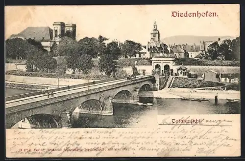 AK Diedenhofen, Vue sur le pont et l`entrée de la ville