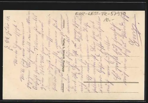 AK Finstingen i. L., Marktplatz mit kath. Kirche