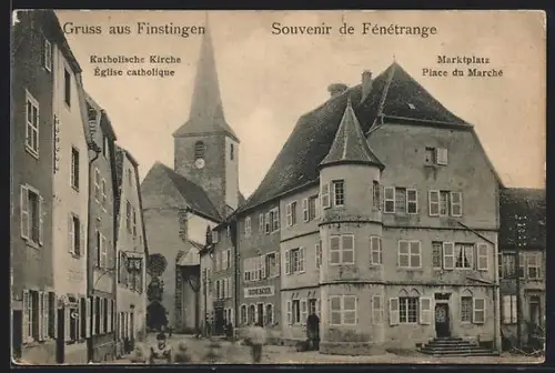 AK Fénétrange, Place du Marché et Église catholique