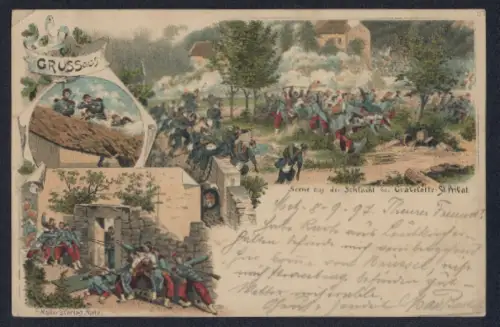 Lithographie Gravelotte-St. Privat, Scene aus der Schlacht b. Gravelotte