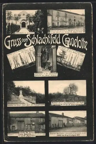 AK Gravelotte, Souvenirs du champ de bataille avec monuments historiques et mémoriaux