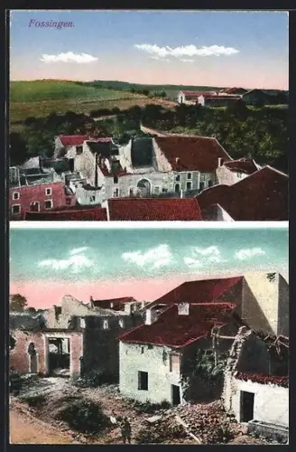 AK Fossingen, Vue aérienne du village et bâtiments en ruines