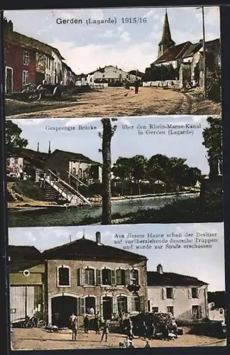 AK Gerden /Lagarde, Gesprengte Brücke über den Rhein-Marne-Kanal