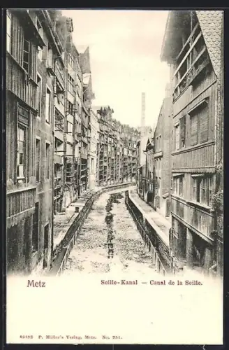 AK Metz, Canal de la Seille avec maisons historiques