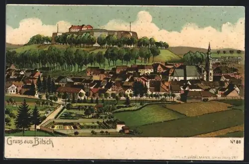 AK Bitsch, Vue sur la ville et la citadelle sur la colline