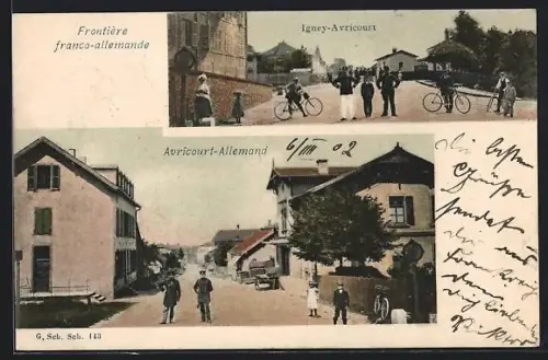 AK Igney-Avricourt, Frontière franco-allemande avec scènes de rue et habitants