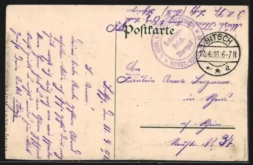 Lithographie Bitsch, Vue du village et de la gare avec collines en arrière-plan