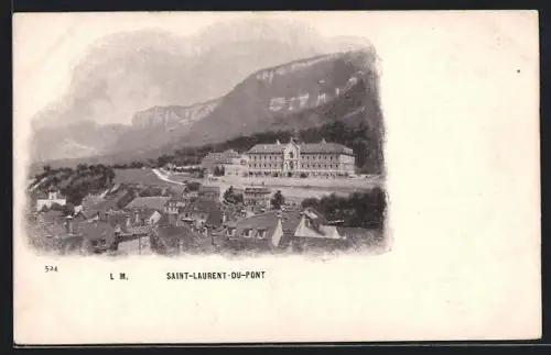 AK Saint-Laurent-du-Pont, Vue sur le bâtiment principal et les montagnes environnantes