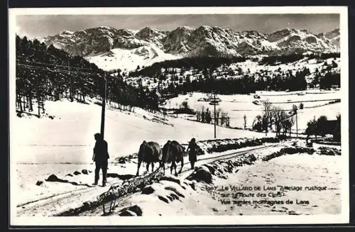 AK Villard-de-Lans, Attelage rustique sur la Route des Clots, vues sur les montagnes de Lans