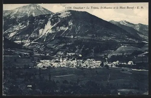 AK Le Trièves, St-Maurice et le Mont Barral, Vue du village avec montagnes en arrière-plan