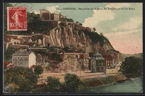 AK Grenoble, Perspective sur le Jardin des Dauphins et le Fort Rabot
