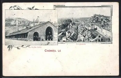 AK Crémieu, Les Vieilles Halles et vue générale de la ville