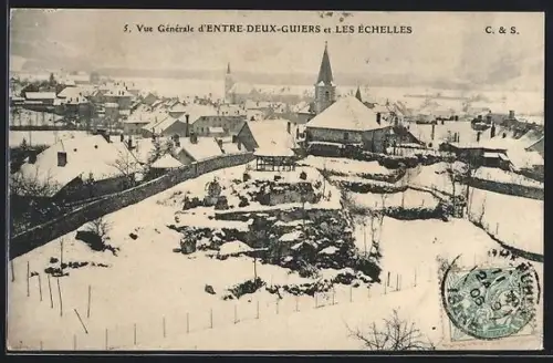 AK Entre-deux-Guiers, Vue générale d`Entre-deux-Guiers et Les Échelles sous la neige